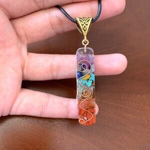 Chakra Healing Crystal Pendant with Copper Spiral & Gold Accent Bail